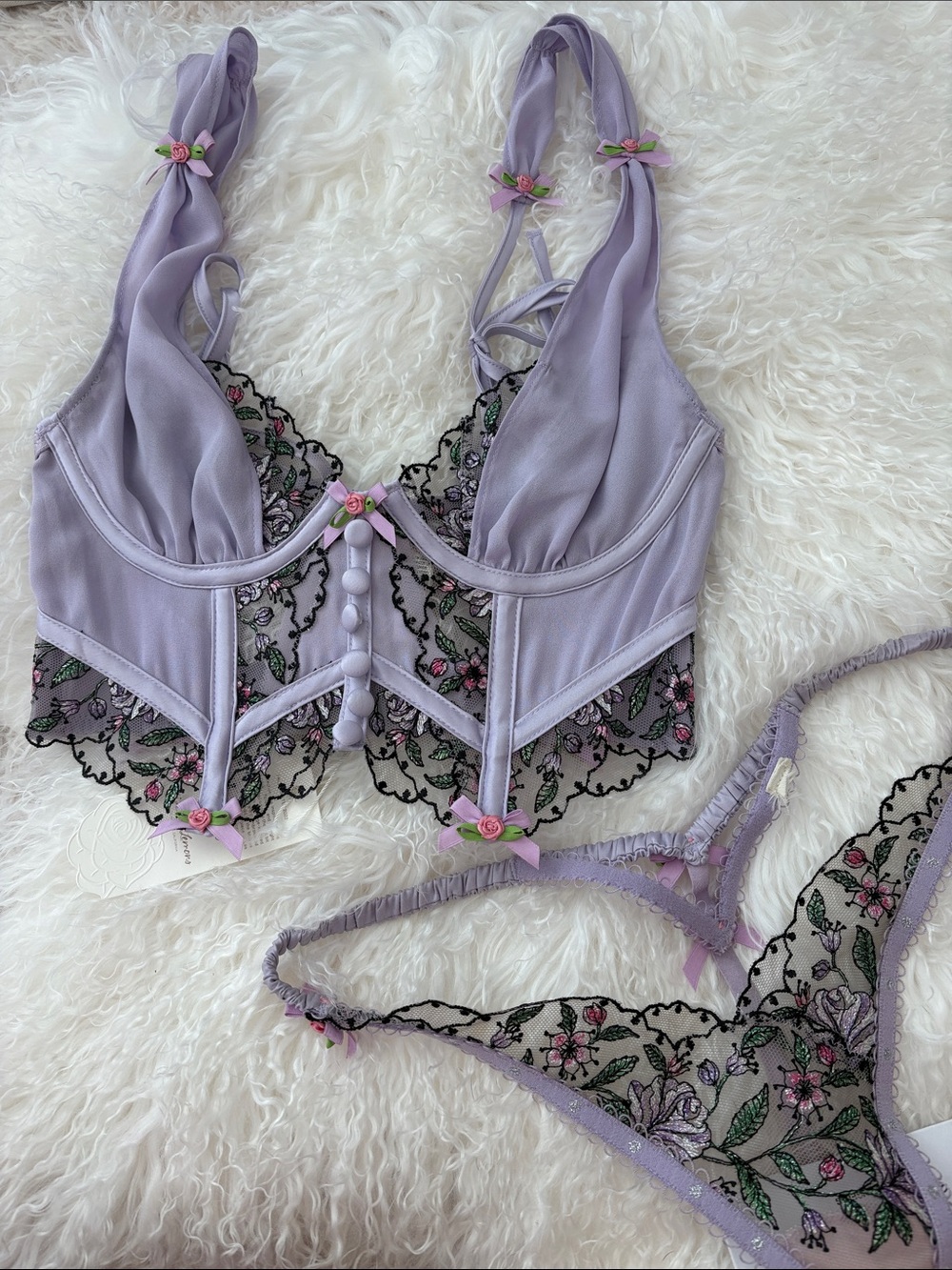 For Love & lemons Lavender Floral Lace Longline Bralette Set - Women Intimates